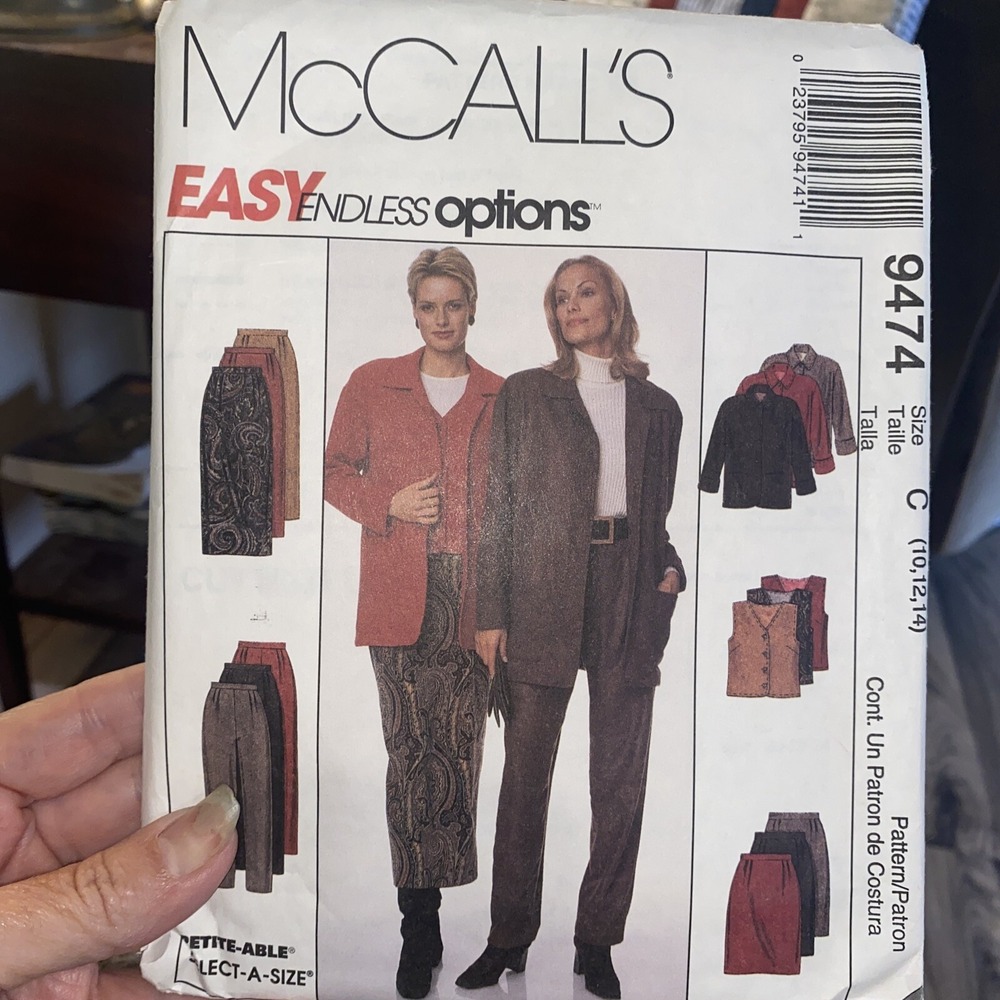 Vintage 1996 McCalls 9474 Ladies Suit Pattern Jacket Vest Pants Skirt Size 10-14